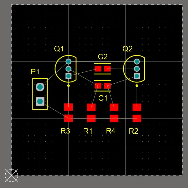 PCBエディター、ボード上に配置されたコンポーネント