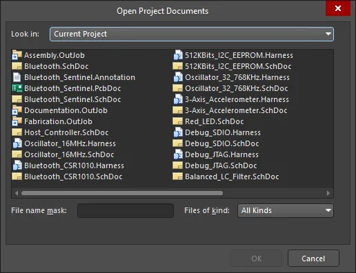 The Open Project Documents dialog