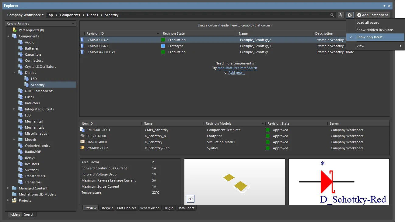 By default, the Explorer panel shows only the latest revisions of Items. Hover over the image to see an example of the command disabled. By default, the Explorer panel shows only the latest revisions of Items. Hover over the image to see an example of the command disabled.
