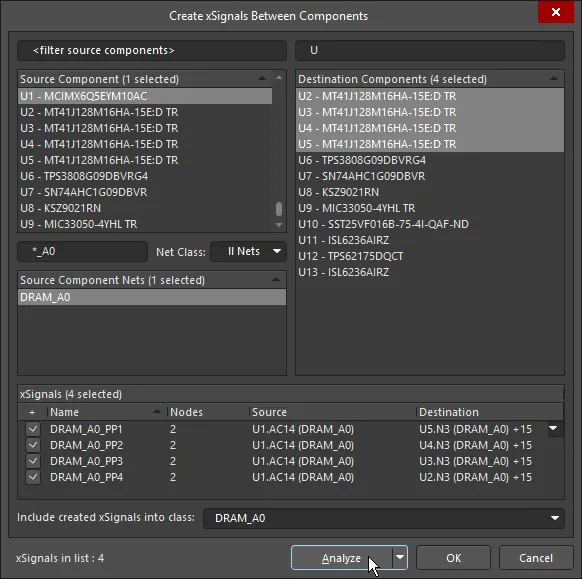 Use the dialog to quickly identify and create multiple xSignals and add them to the required xSignal class.