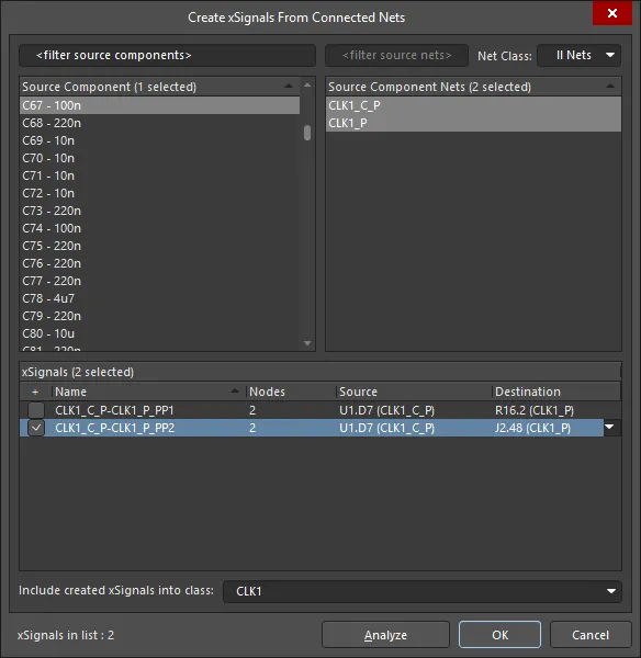 Use the dialog to create xSignals that span across a selected series component. In this example, two possible xSignals were proposed, only one is going to be created.