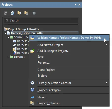 Validate your harness design using the Validate Harness Project &lt;ProjectName&gt; command.