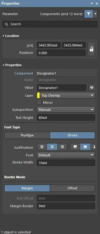 The Parameter mode of the Properties panel.