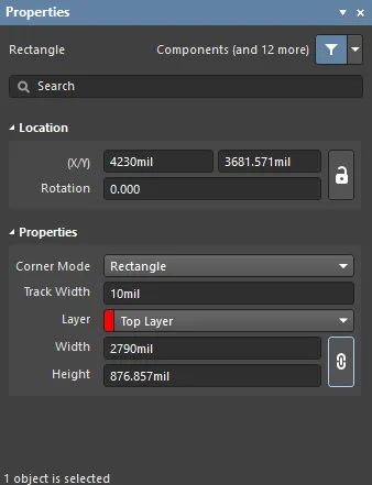 The Rectangle mode of the Properties panel.