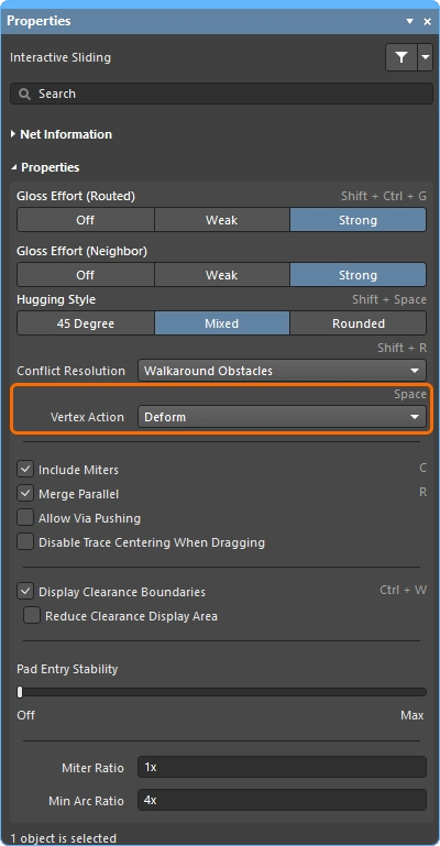 Interactive Sliding Properties panel