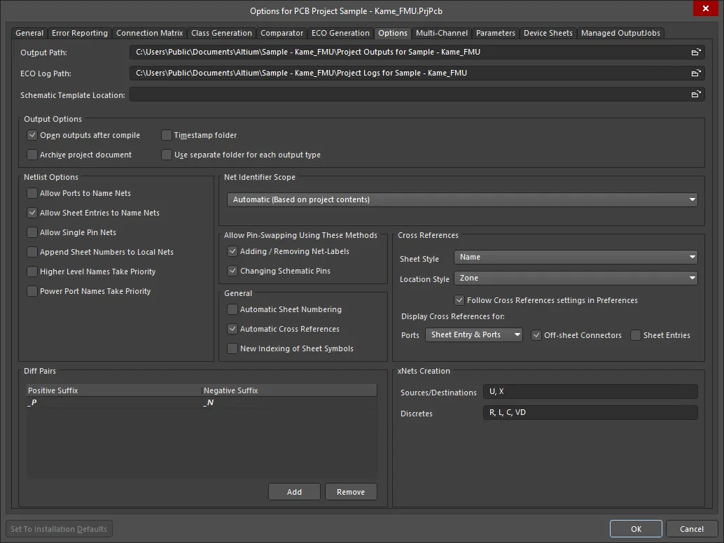The Options tab of the Project Options dialog The Options tab of the Project Options dialog