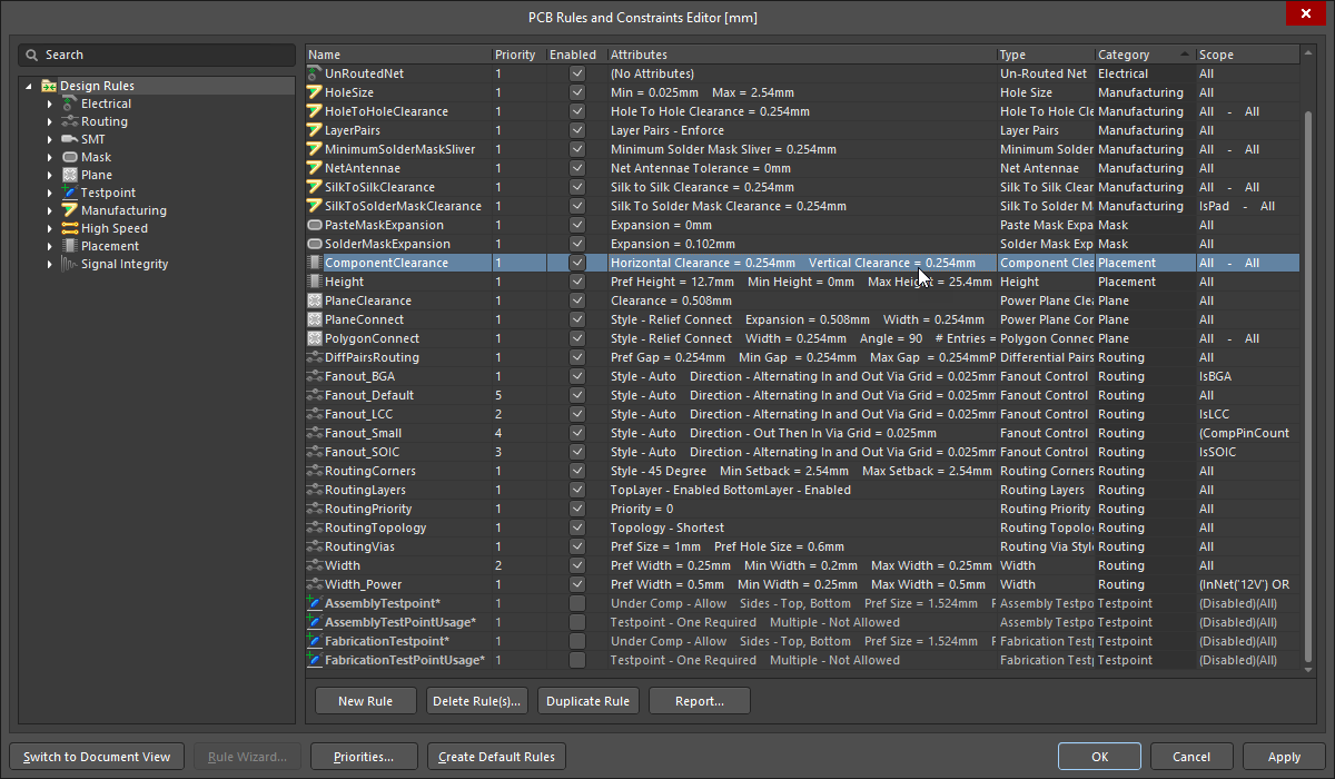 Reviewing the design rules, note the column order can be changed if required.