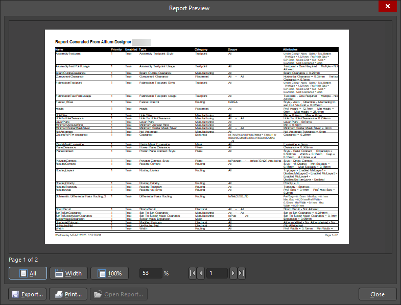 Generate a PCB Rules Report.