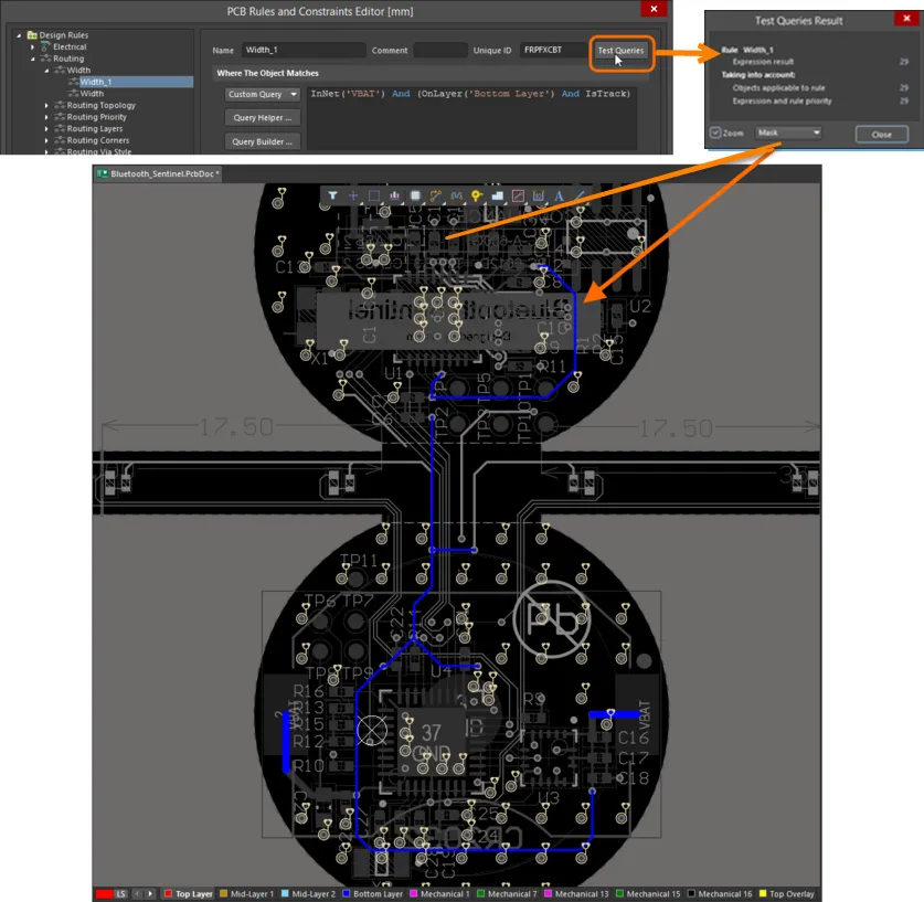 Quickly view the objects captured by a rule's scoping expression using the Test Queries feature.