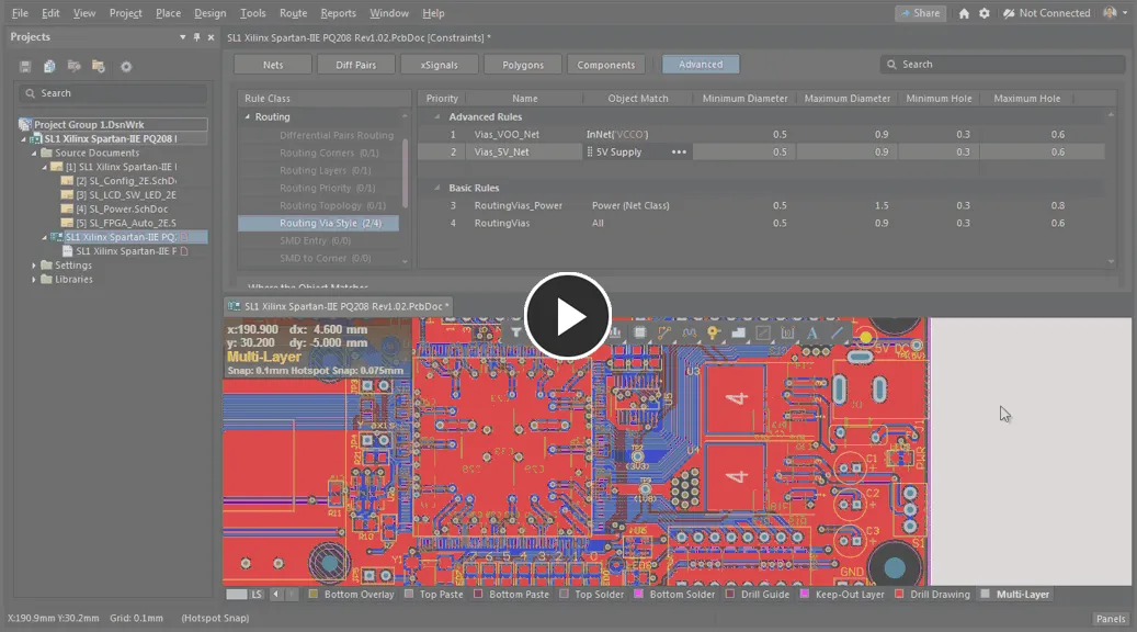 Cross-probe to the object under the scope of a rule from the Constraints Editor.