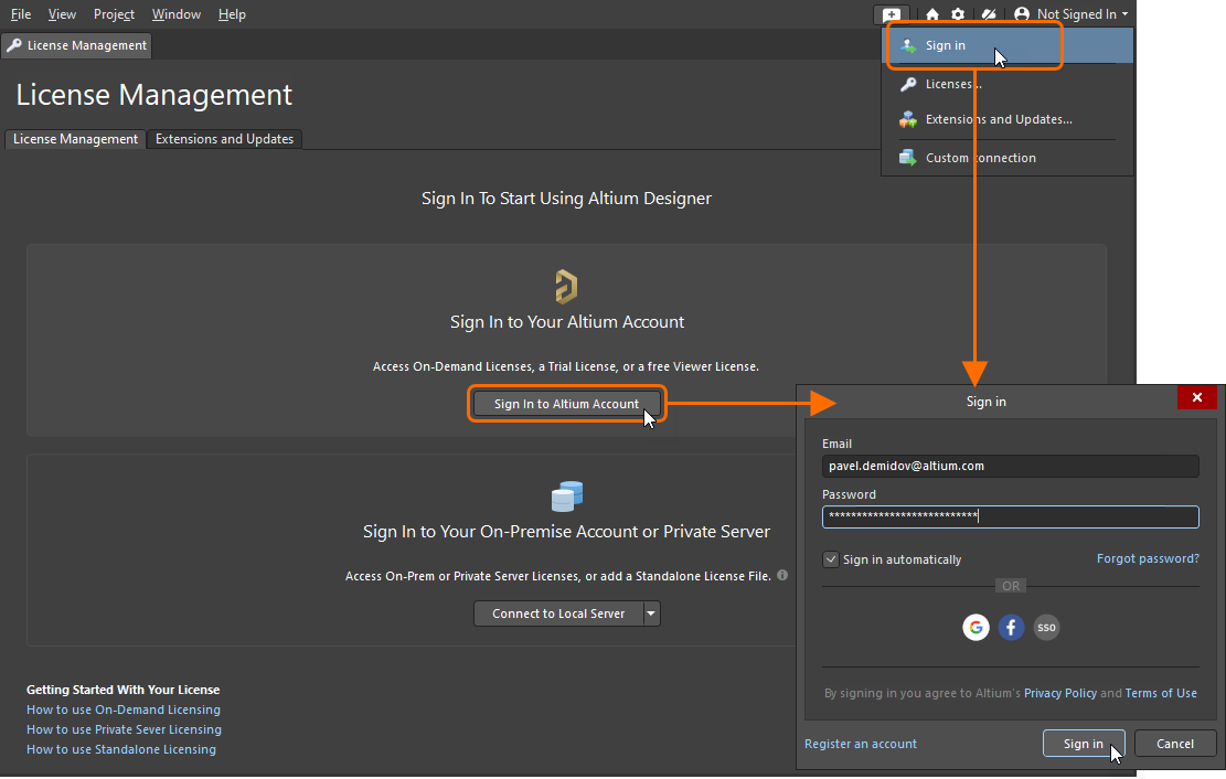 Sign in to your Altium Account to use an On-Demand license.