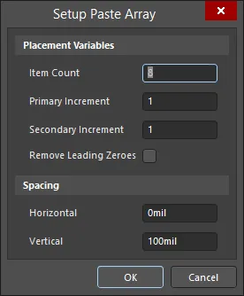 The Setup Paste Array dialog