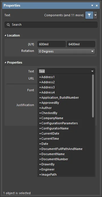 Accessing special strings for a placed text string object.