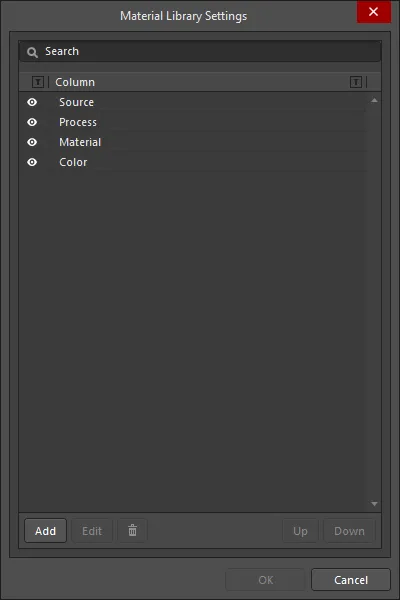 The Material Library Settings dialog