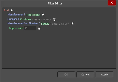 The Filter Editor dialog The Filter Editor dialog
