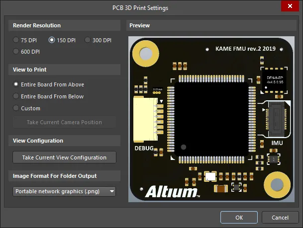 The PCB 3D Print Settings dialog