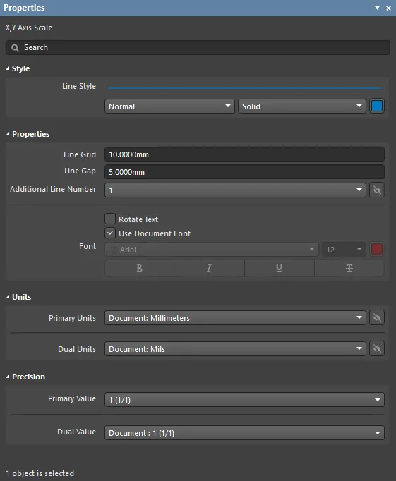 The X, Y Axis Scale mode of the Properties panel.