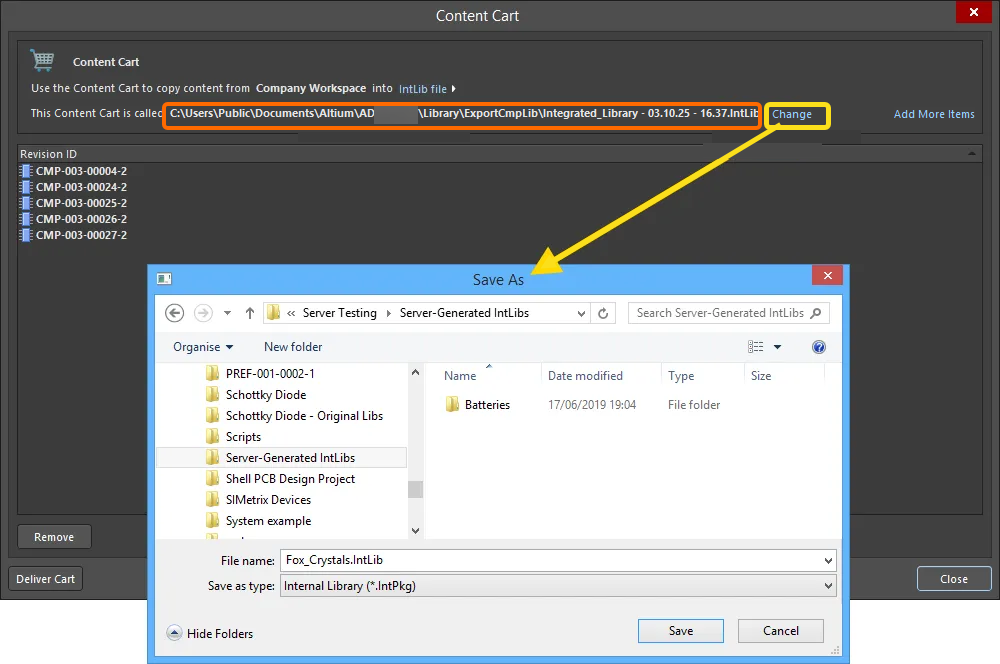 Accept the default target folder and filename, or change as required.