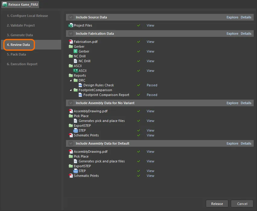 Review generated data, checking that all is as it should be, prior to committing to the release, and sending the data to the targeted folder(s), or packing the data into the localized zip file, in accordance with the unmanaged release option chosen. Review generated data, checking that all is as it should be, prior to committing to the release, and sending the data to the targeted folder(s), or packing the data into the localized zip file, in accordance with the unmanaged release option chosen.