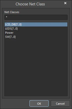 The Choose Net Class dialog