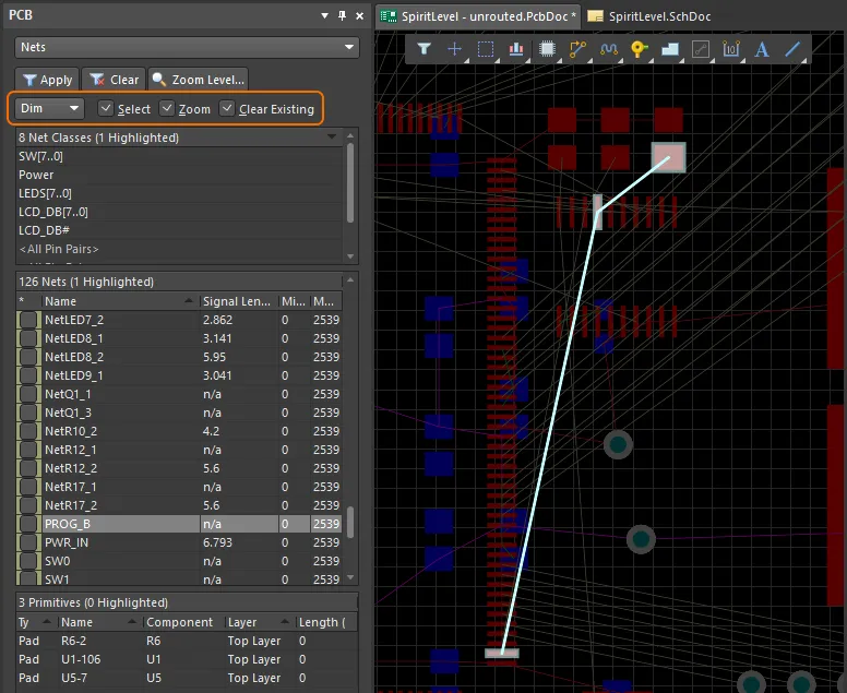 Use the filter feature to make it easier to find a net or net class.