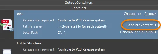 Generate content for the selected Output Container.