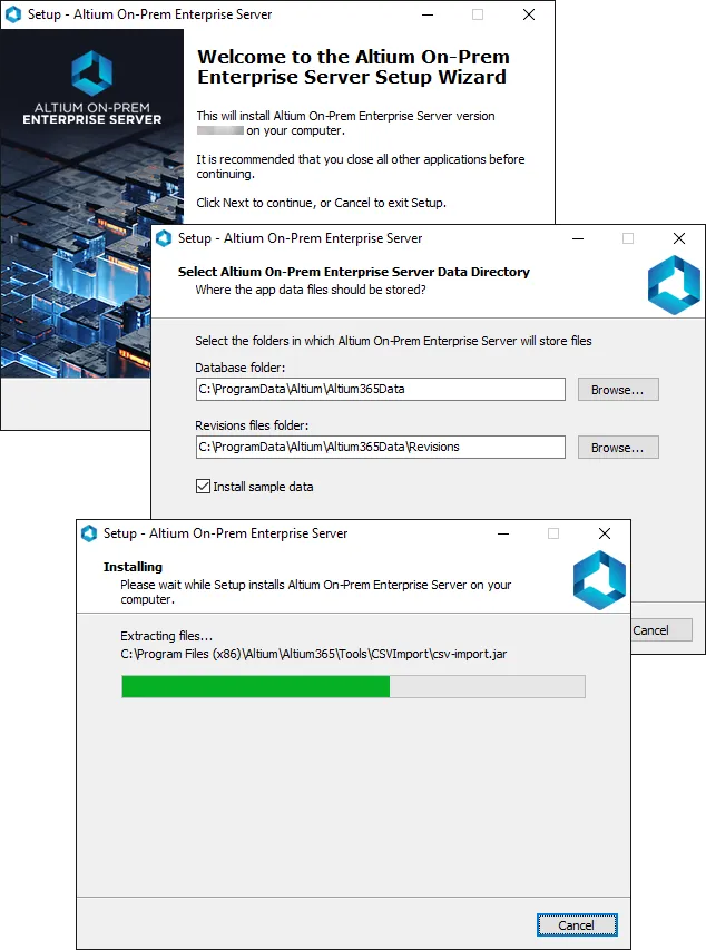 Streamlined installation, courtesy of the Altium On-Prem Enterprise Server Setup wizard.