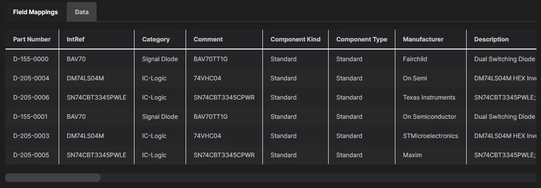 The Data tab provides a direct view of the connected database table contents. The Data tab provides a direct view of the connected database table contents.