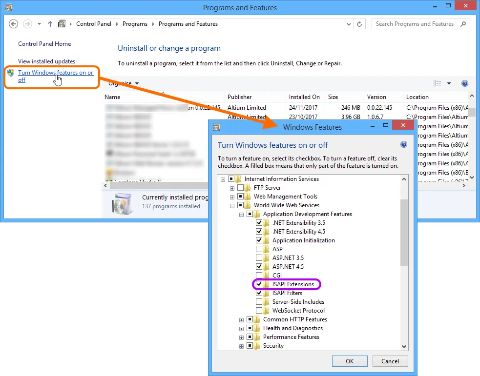 Installation of the Enterprise Server enables the Windows ISAPI Extensions feature, part of IIS configuration. Installation of the Enterprise Server enables the Windows ISAPI Extensions feature, part of IIS configuration.