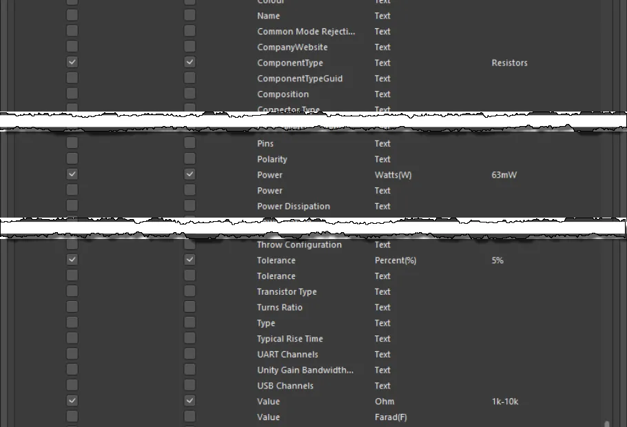 Example defined search parameters.