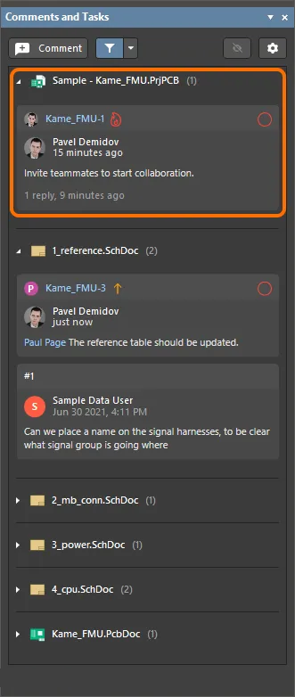 General tasks are listed in the Comments and Tasks panel.
