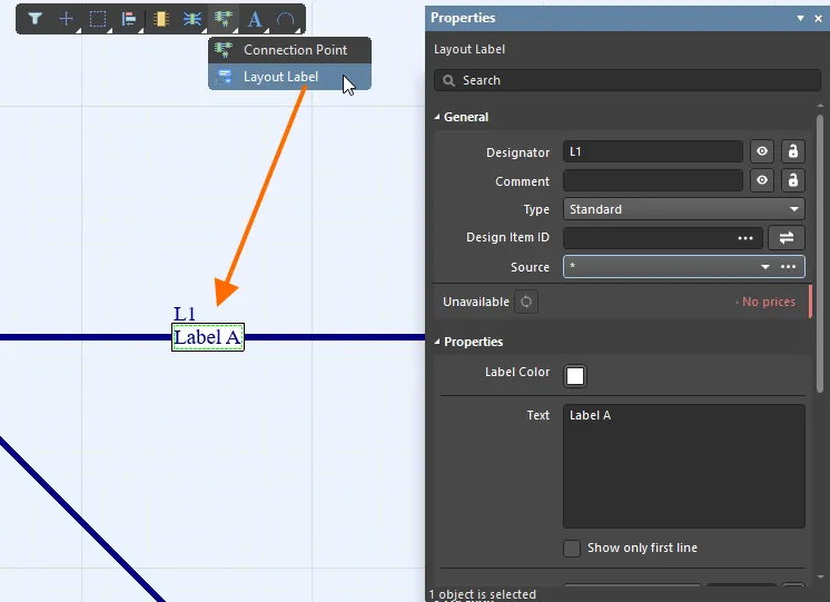 Layout labels can be placed into the Layout Drawing.