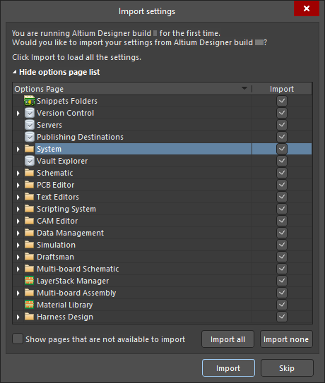 Import settings from your previous version's installation.