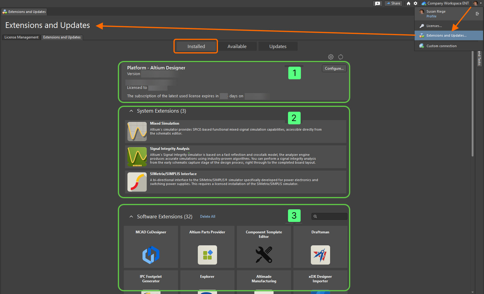 Extensions and Updates 페이지의 페이지에 액세스하여 현재 Altium Designer 인스턴스에 설치된 항목에 대한 요약을 확인하세요. Installed Extensions and Updates 페이지의 페이지에 액세스하여 현재 Altium Designer 인스턴스에 설치된 항목에 대한 요약을 확인하세요. Installed