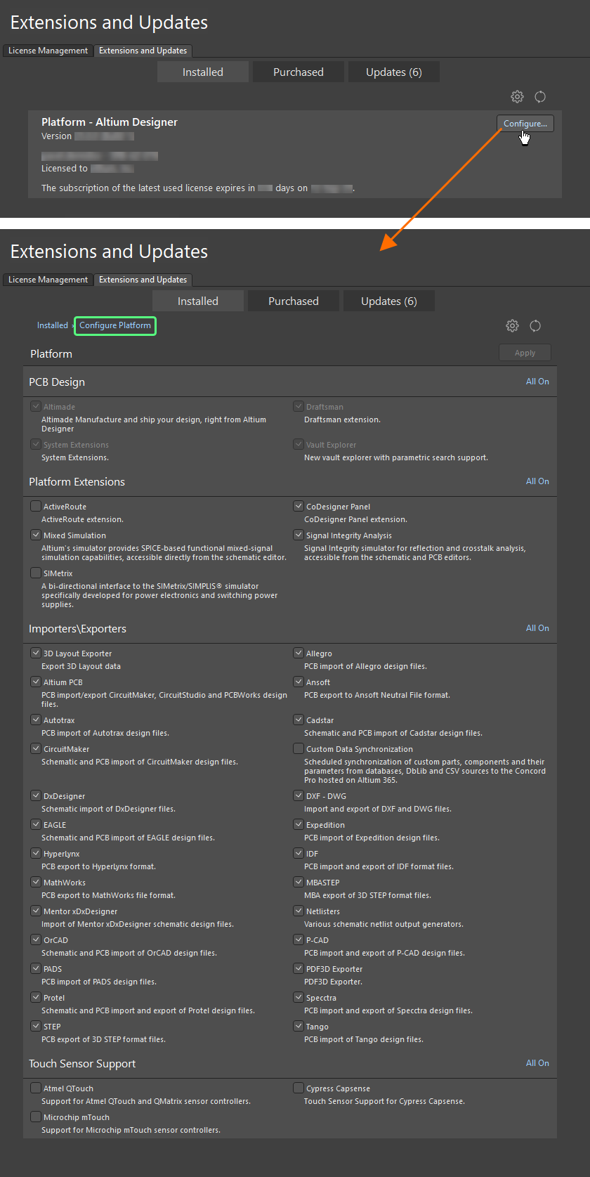 Configure the core functionality for your installation directly from within Altium Designer.