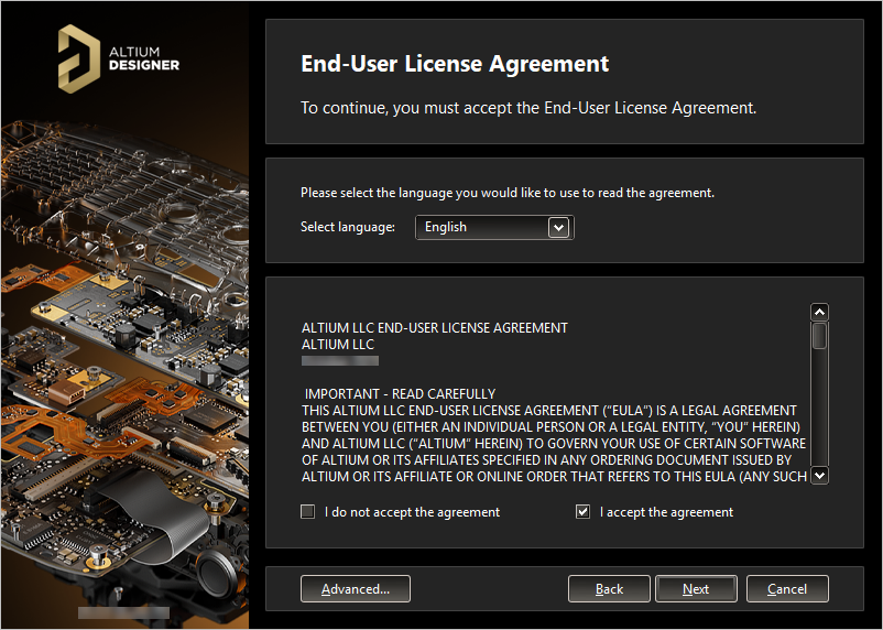 Read and accept the End-User License Agreement.