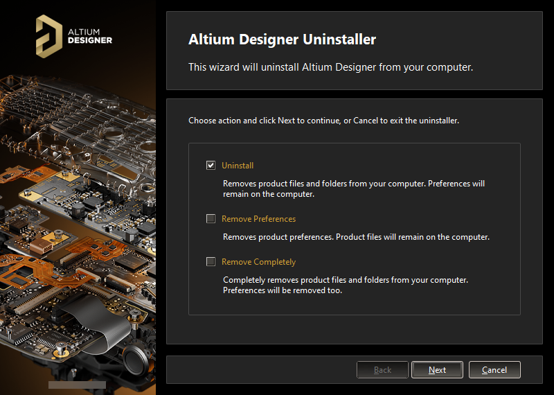 Uninstalling the software is streamlined, courtesy of the Altium Designer Uninstaller.