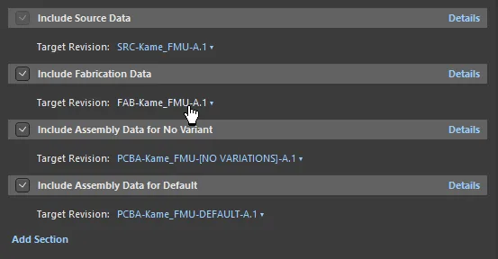 Accessing controls to specify the target revision for a data set that is to be generated as part of the release – hover over the image to see.