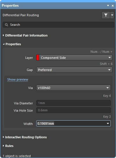 Routing Properties, differential pair Routing Properties, differential pair