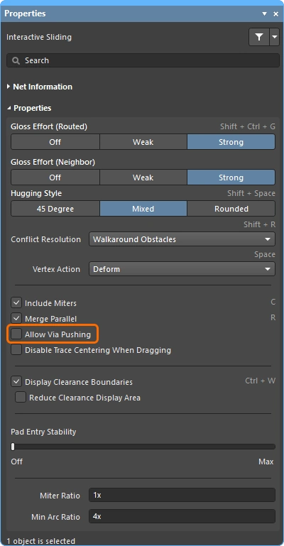 Interactive Sliding Properties panel