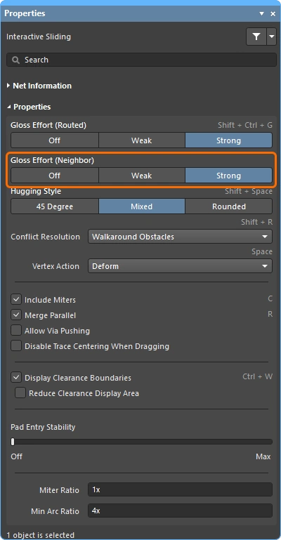 Interactive Sliding Properties panel