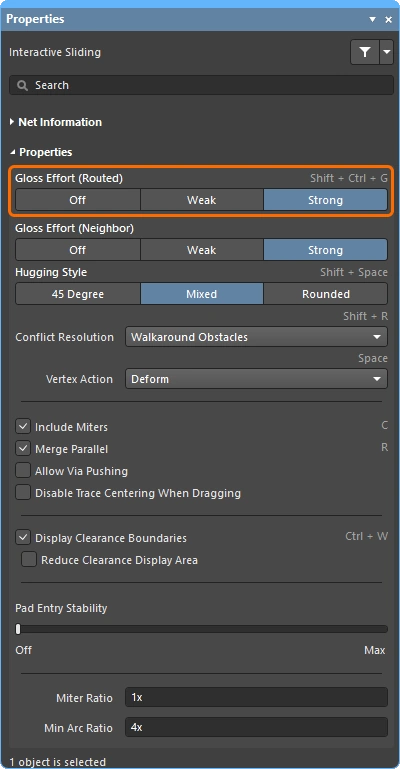 Interactive Sliding Properties panel