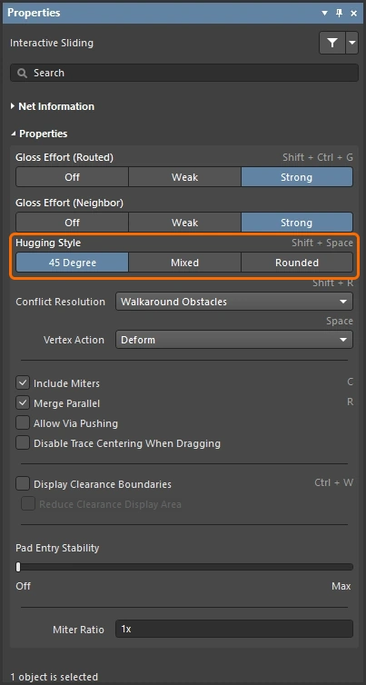 Interactive Sliding Properties panel