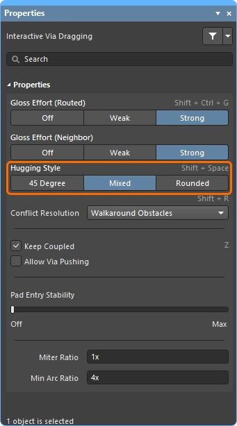 Interactive Via Dragging Properties panel