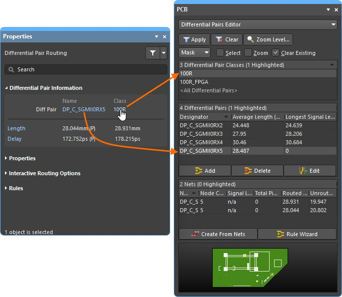 Interactive Routing Properties panel
