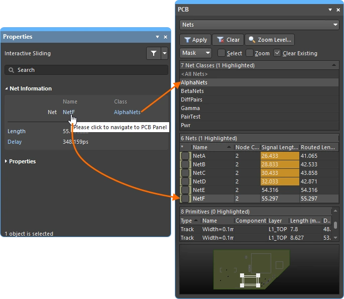Interactive Routing Properties panel