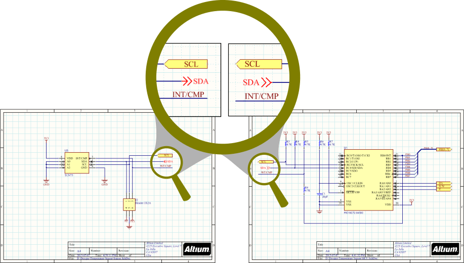 There are a number of different net identifiers that can be used to connect between sheets.