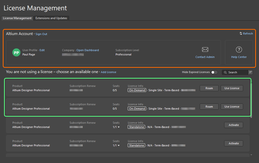 When signed in, the On-Demand licenses available for you will be presented in the License Management view.