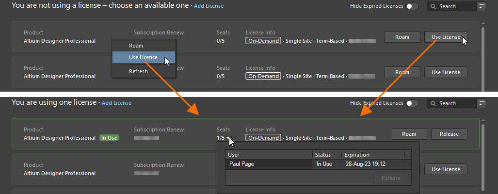 To use an On-Demand license in normal mode, use the Use License option.