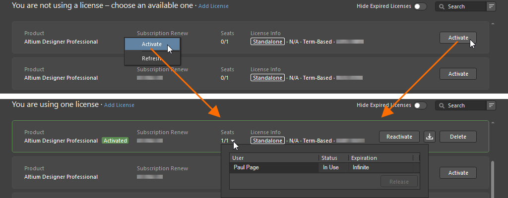 To use a Standalone license, activate it from the License Management view.